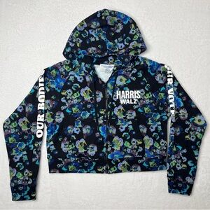 ULLA JOHNSON Harris Walz Our Bodies Our Votes Floral Hoodie Cropped Unisex Sz M